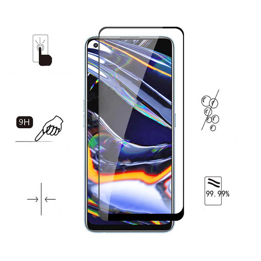 Realme 8 Pro Zore Kenarları Kırılmaya Dayanıklı Cam Ekran Koruyucu Siyah