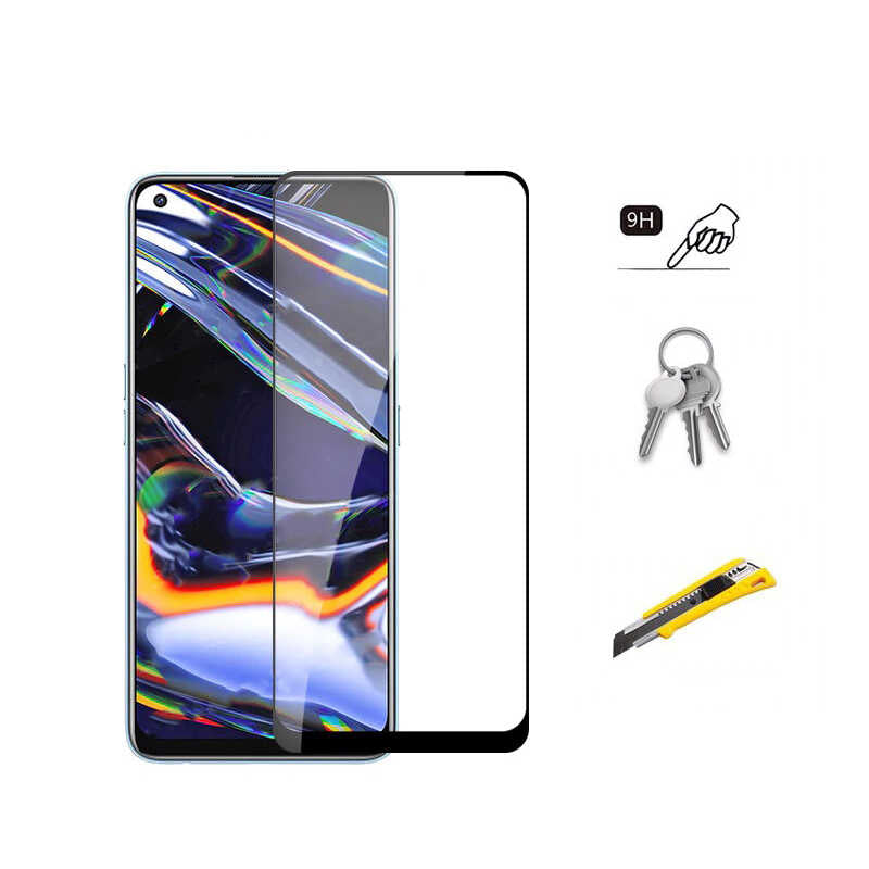 Realme 8 Zore Kenarları Kırılmaya Dayanıklı Cam Ekran Koruyucu Siyah