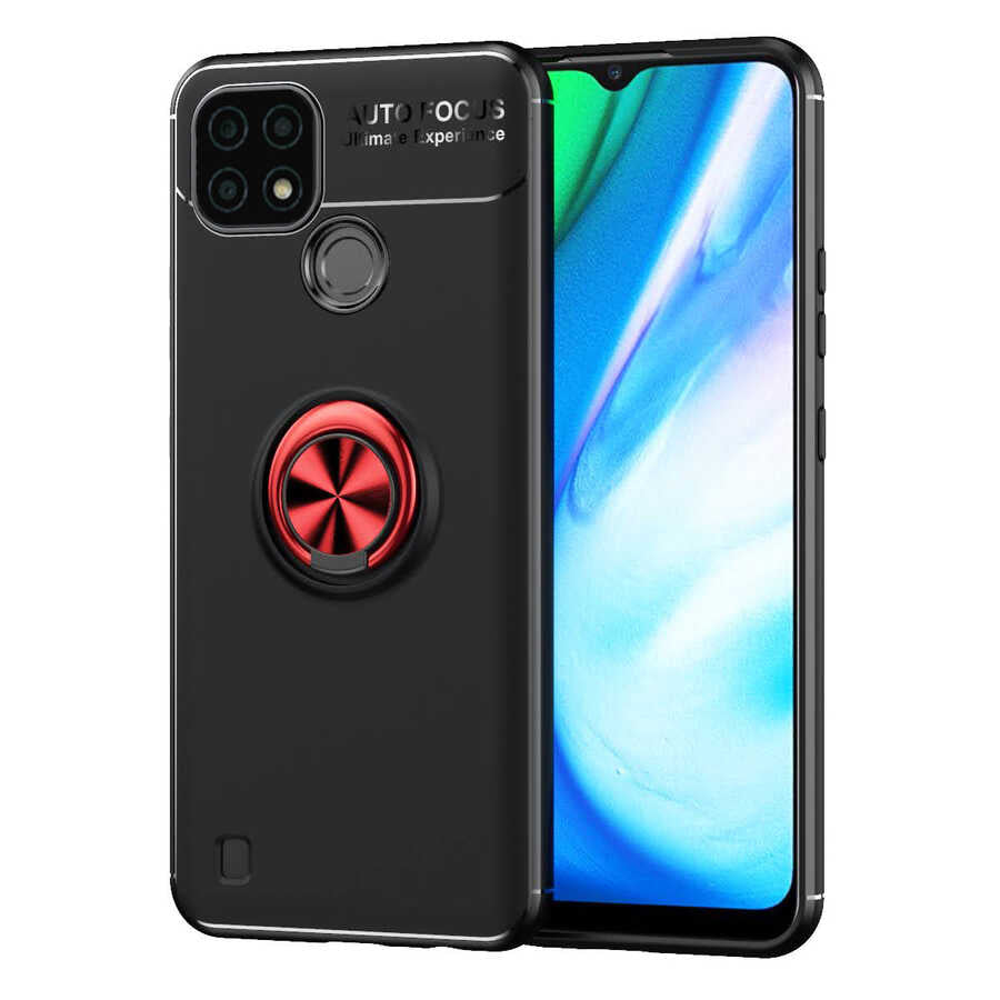 Realme C21 Kılıf Zore Ravel Silikon Kapak Siyah-Kırmızı
