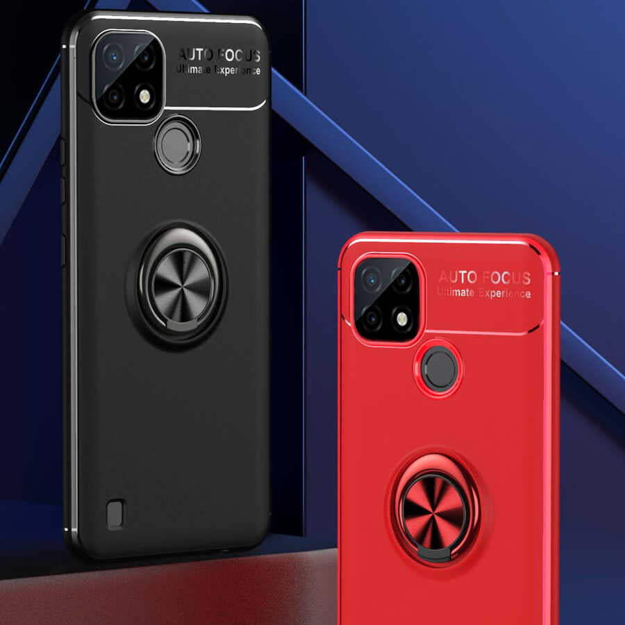 Realme C25 Kılıf Zore Ravel Silikon Kapak Siyah-Kırmızı