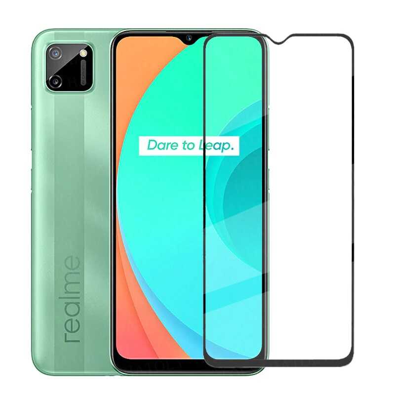 Realme C25 Zore Kenarları Kırılmaya Dayanıklı Cam Ekran Koruyucu Siyah