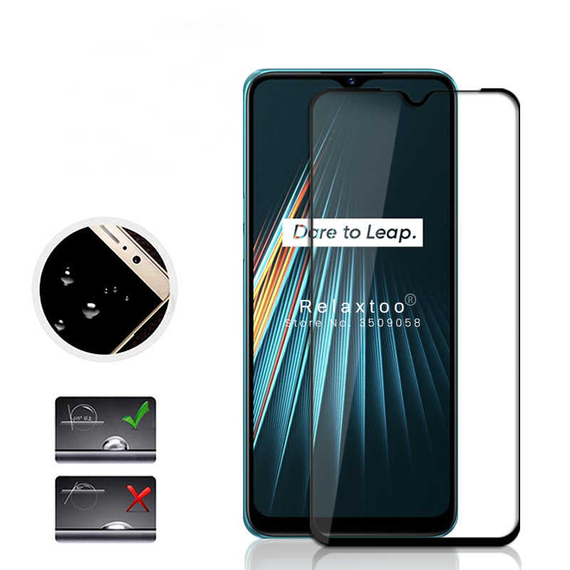 Realme C3 Zore Kenarları Kırılmaya Dayanıklı Cam Ekran Koruyucu Siyah