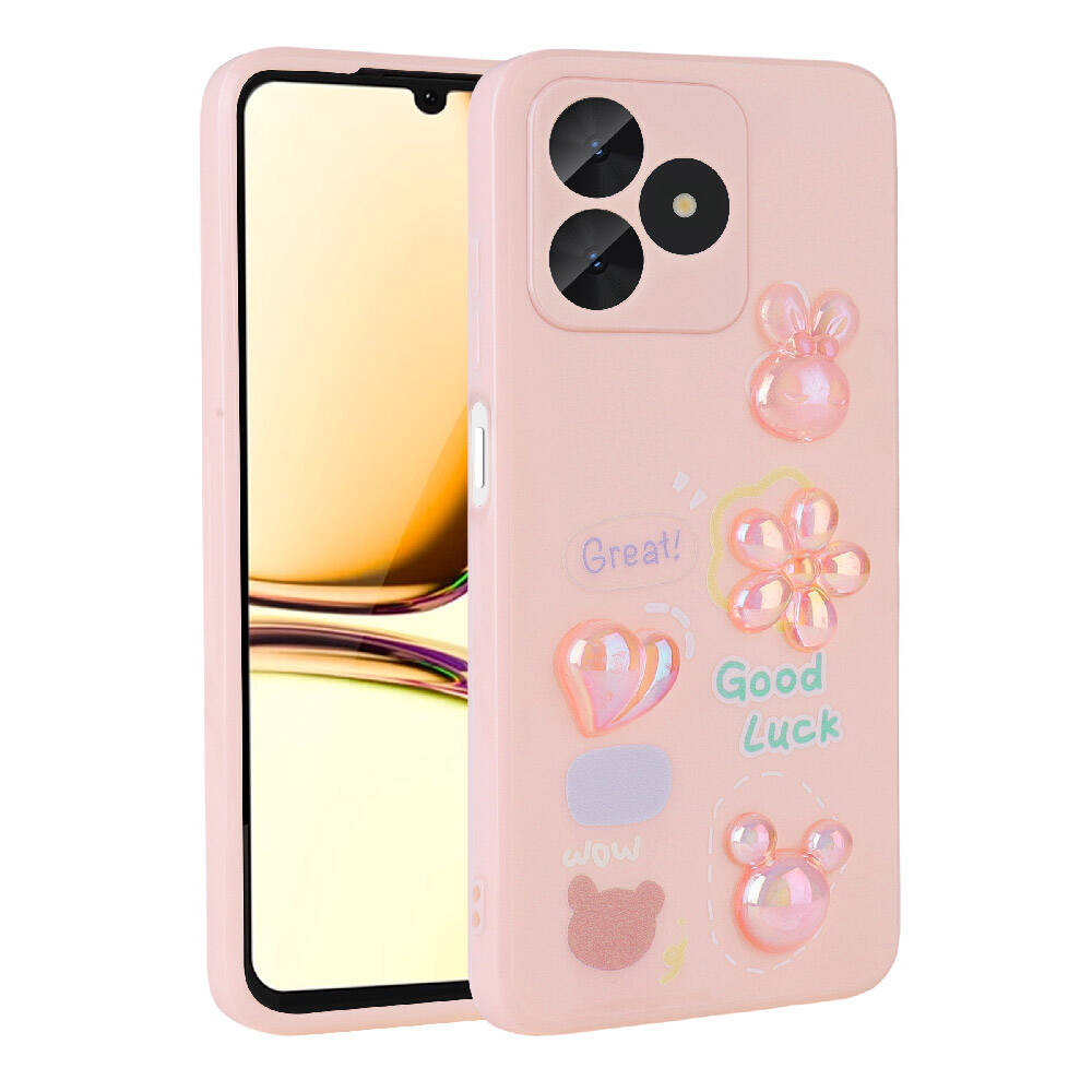 Realme C53 Kılıf Kabartma Figürlü Parlak Zore Toys Silikon Kapak Mor