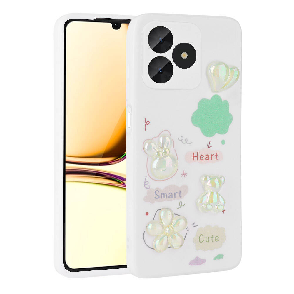 Realme C53 Kılıf Kabartma Figürlü Parlak Zore Toys Silikon Kapak Beyaz