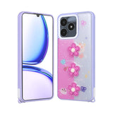 Realme C53 Kılıf Parlayan Simli Kabartma Figürlü Zore Cevze Kapak Mor Papatya