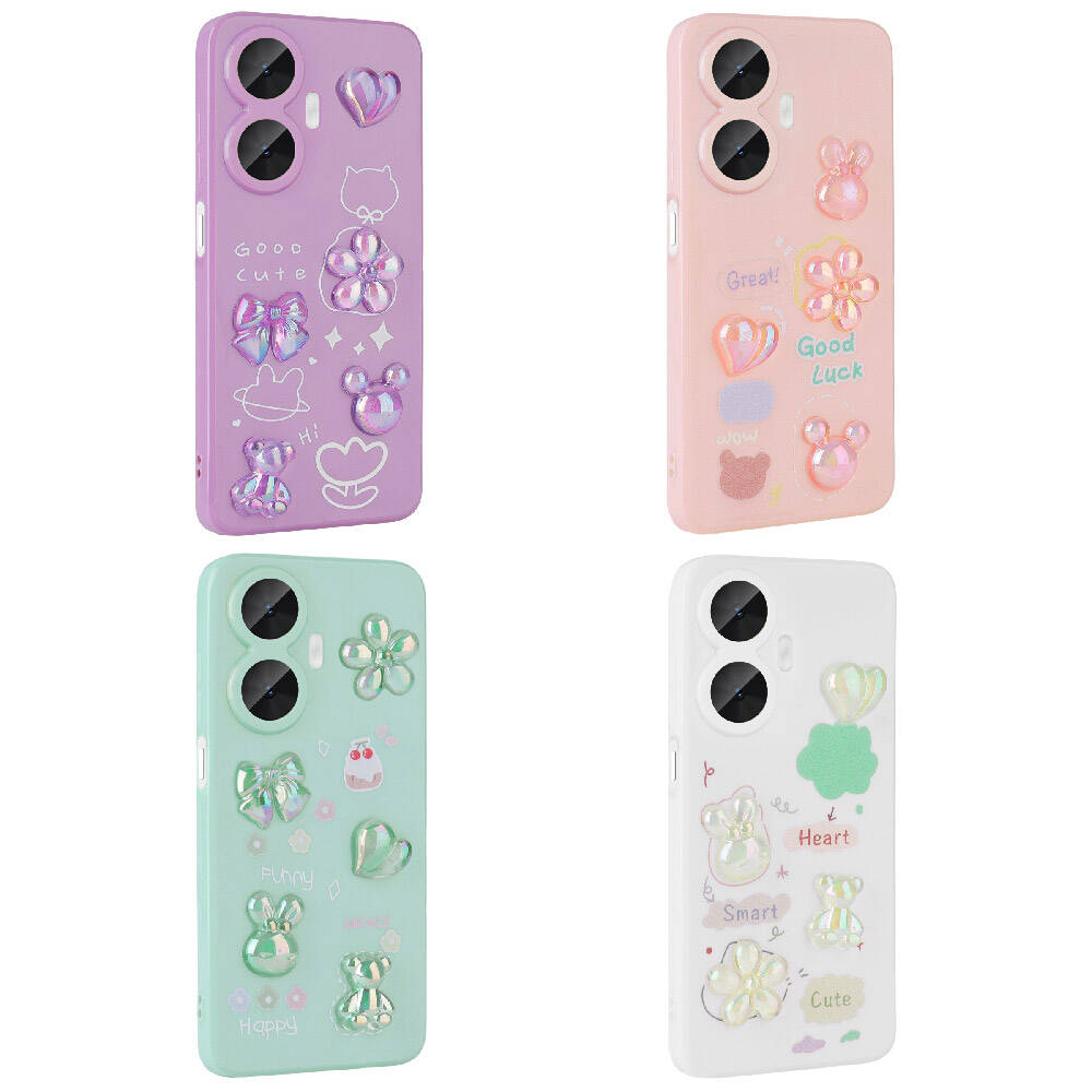 Realme C55 Kılıf Kabartma Figürlü Parlak Zore Toys Silikon Kapak Pembe