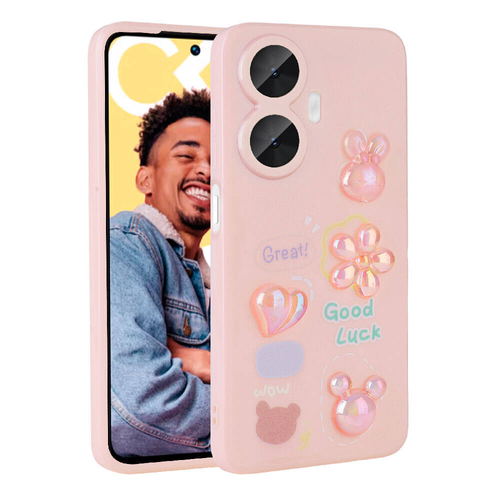 Realme C55 Kılıf Kabartma Figürlü Parlak Zore Toys Silikon Kapak Pembe