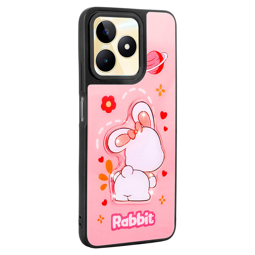 Realme C55 Kılıf Parlayan Kabartmalı İkonik Figürlü Zore Amas Silikon Kapak Beyaz