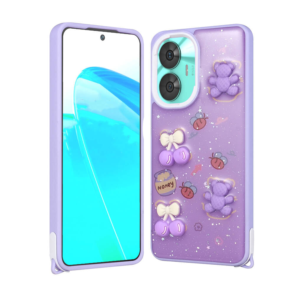 Realme C55 Kılıf Parlayan Simli Kabartma Figürlü Zore Cevze Kapak Yeşil