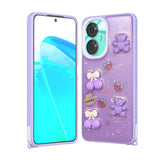 Realme C55 Kılıf Parlayan Simli Kabartma Figürlü Zore Cevze Kapak Mor Ayı