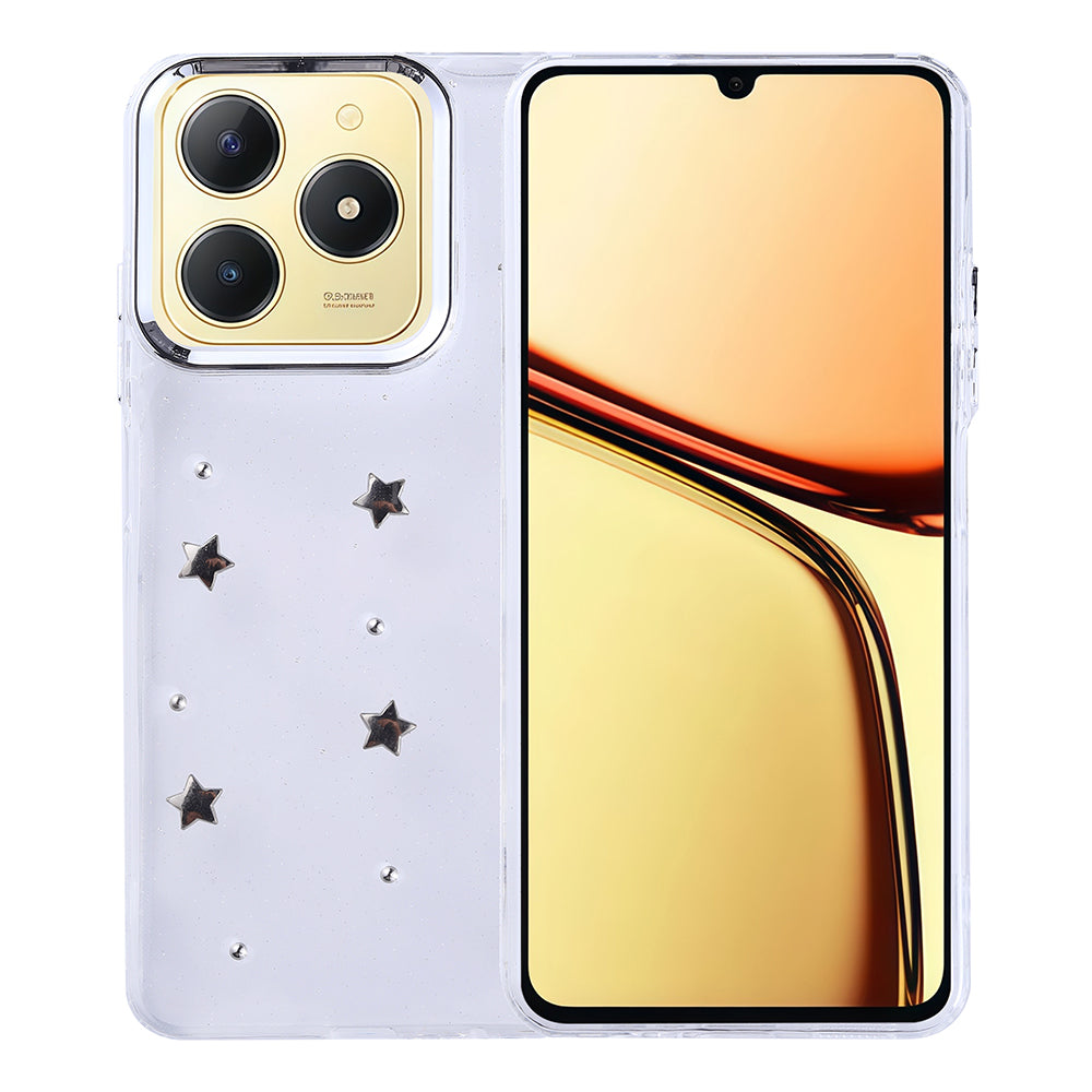 Realme C61 Kılıf Airbag Tasarımlı Simli Şeffaf Zore Kutup Kapak Yıldız