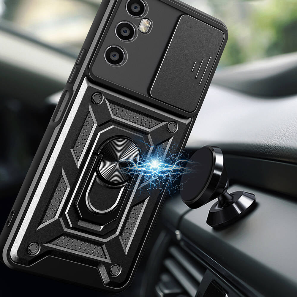 Realme C65 4G Kılıf Magnetik Standlı Kamera Korumalı Zore Sürgülü Vega Kapak Siyah