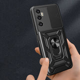 Realme C65 4G Kılıf Magnetik Standlı Kamera Korumalı Zore Sürgülü Vega Kapak Siyah