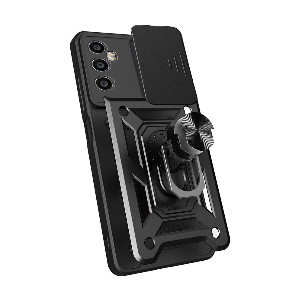 Realme C65 4G Kılıf Magnetik Standlı Kamera Korumalı Zore Sürgülü Vega Kapak Siyah