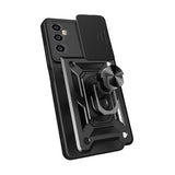 Realme C65 4G Kılıf Magnetik Standlı Kamera Korumalı Zore Sürgülü Vega Kapak Siyah