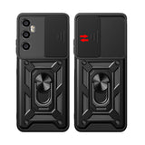 Realme C65 4G Kılıf Magnetik Standlı Kamera Korumalı Zore Sürgülü Vega Kapak Siyah