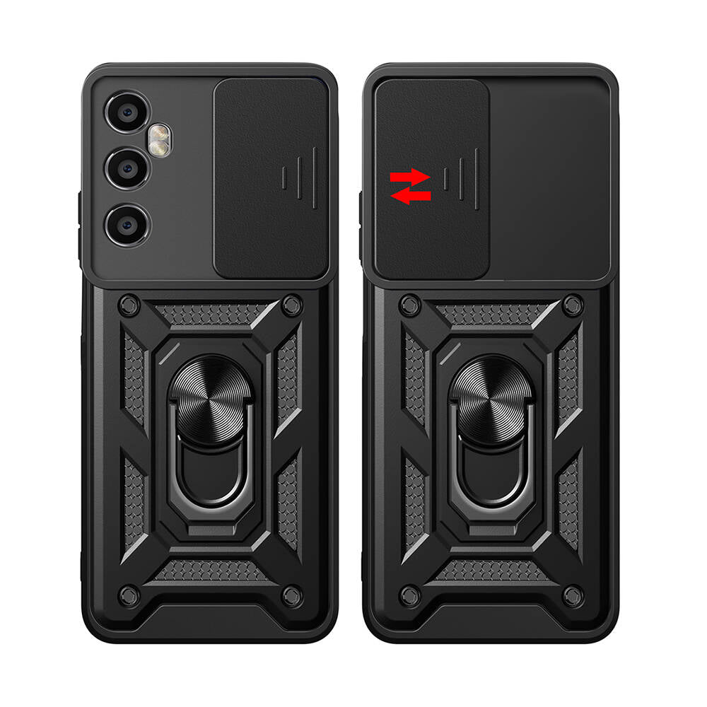 Realme C65 4G Kılıf Magnetik Standlı Kamera Korumalı Zore Sürgülü Vega Kapak Siyah