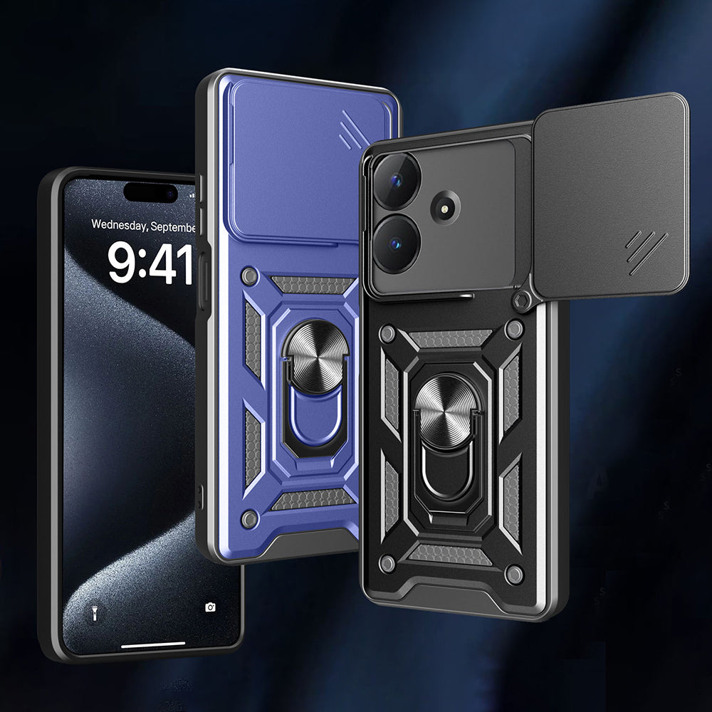 Realme Note 60 Kılıf Magnetik Standlı Kamera Korumalı Zore Sürgülü Vega Kapak Mavi