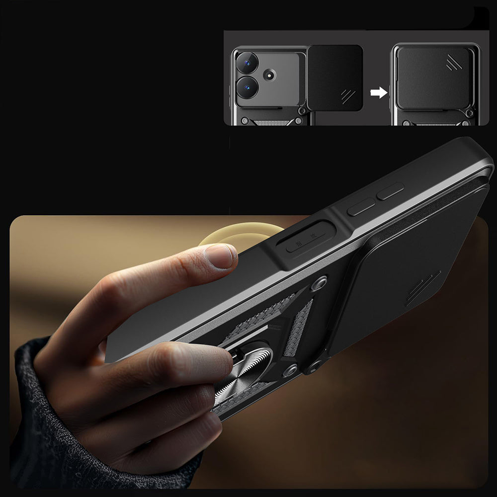 Realme Note 60 Kılıf Magnetik Standlı Kamera Korumalı Zore Sürgülü Vega Kapak Mavi