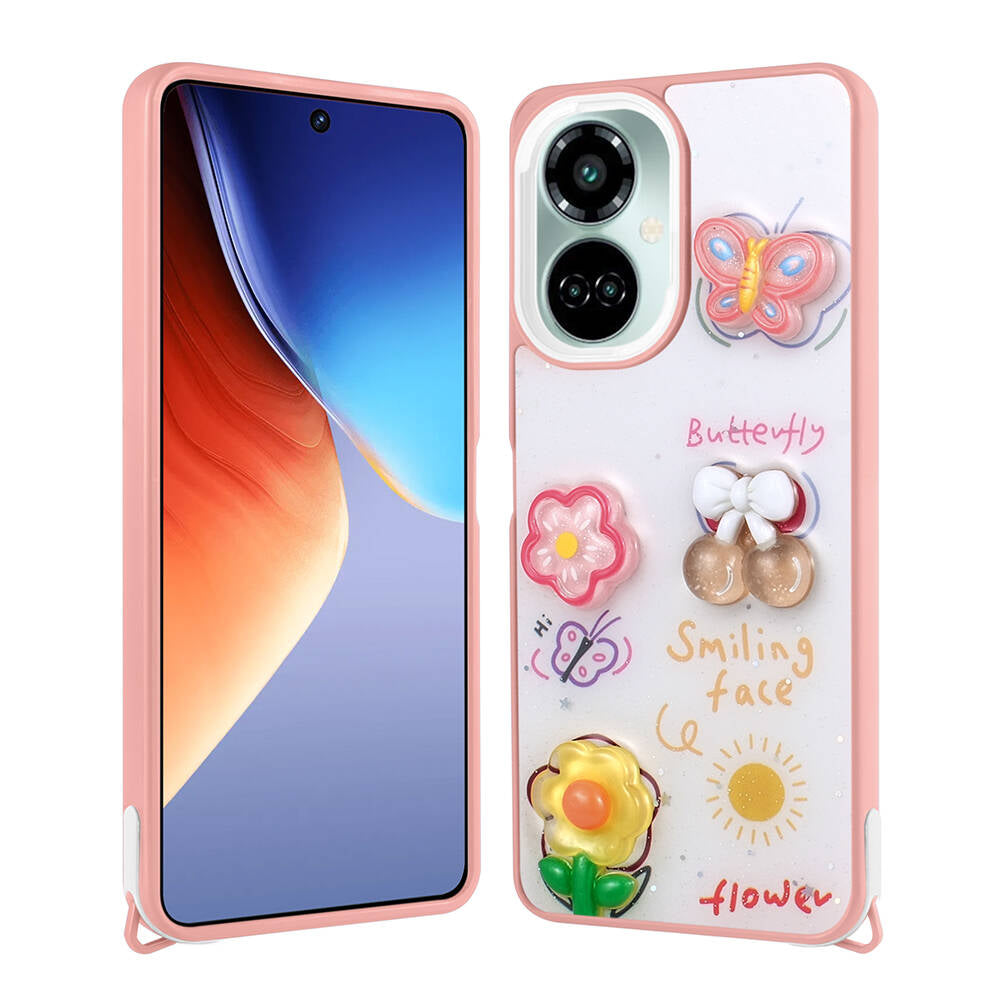 Tecno Camon 19 Pro Kılıf Parlayan Simli Kabartma Figürlü Zore Cevze Kapak Pembe