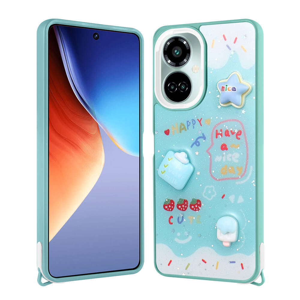 Tecno Camon 19 Pro Kılıf Parlayan Simli Kabartma Figürlü Zore Cevze Kapak Yeşil