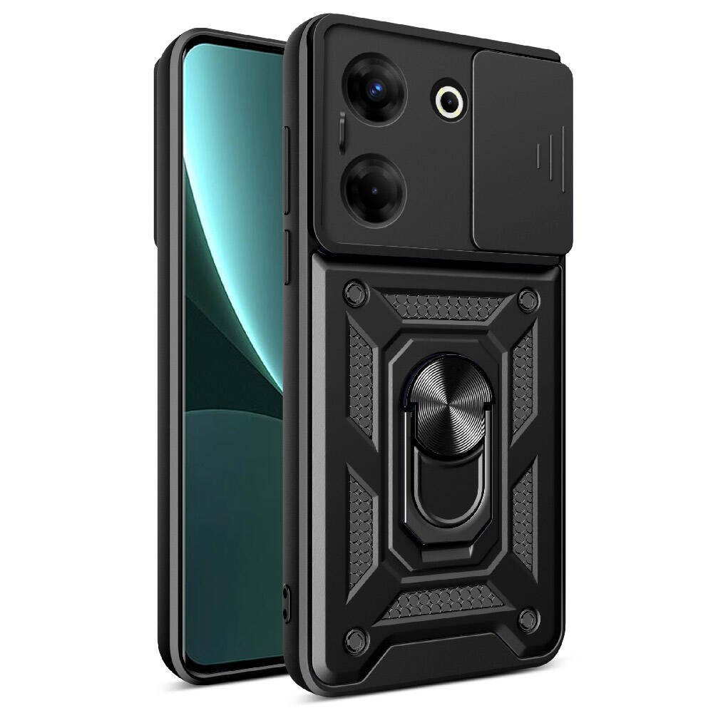 Tecno Camon 20 Kılıf Magnetik Standlı Kamera Korumalı Zore Sürgülü Vega Kapak Mavi