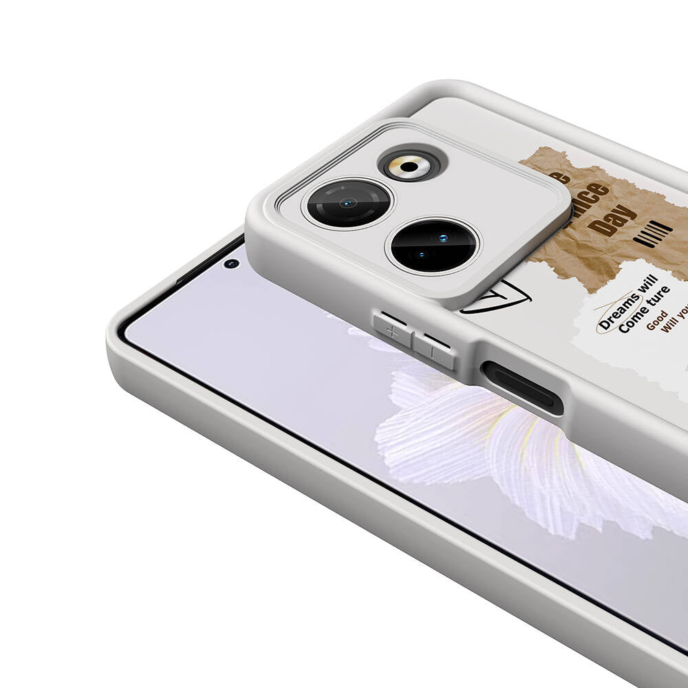 Tecno Camon 20 Pro 4G Kılıf Kamera Korumalı Baskılı Arka Yüzey Zore Klas Kapak Beyaz