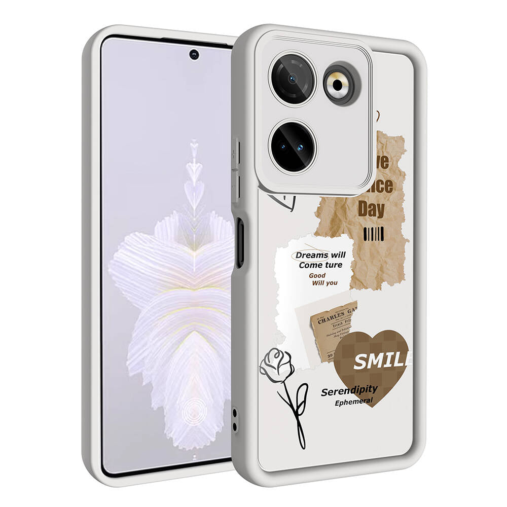 Tecno Camon 20 Pro 4G Kılıf Kamera Korumalı Baskılı Arka Yüzey Zore Klas Kapak Beyaz