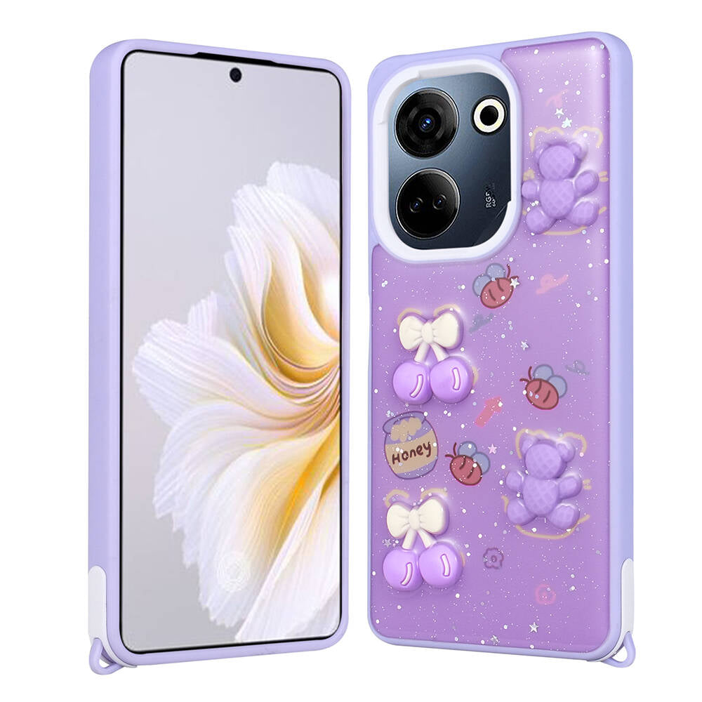 Tecno Camon 20 Pro 4G Kılıf Parlayan Simli Kabartma Figürlü Zore Cevze Kapak Beyaz