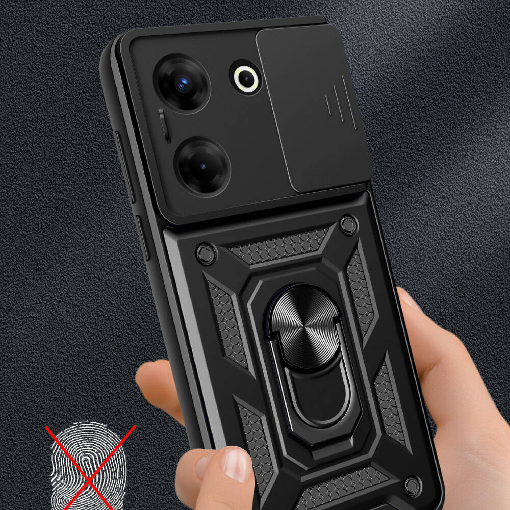 Tecno Camon 20 Pro 4G Kılıf Magnetik Standlı Kamera Korumalı Zore Sürgülü Vega Kapak Siyah