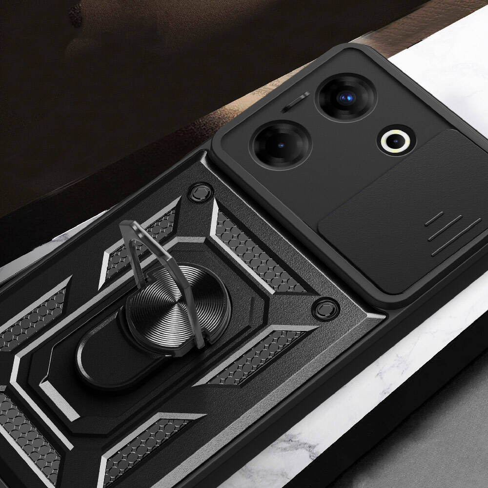 Tecno Camon 20 Pro 4G Kılıf Magnetik Standlı Kamera Korumalı Zore Sürgülü Vega Kapak Siyah