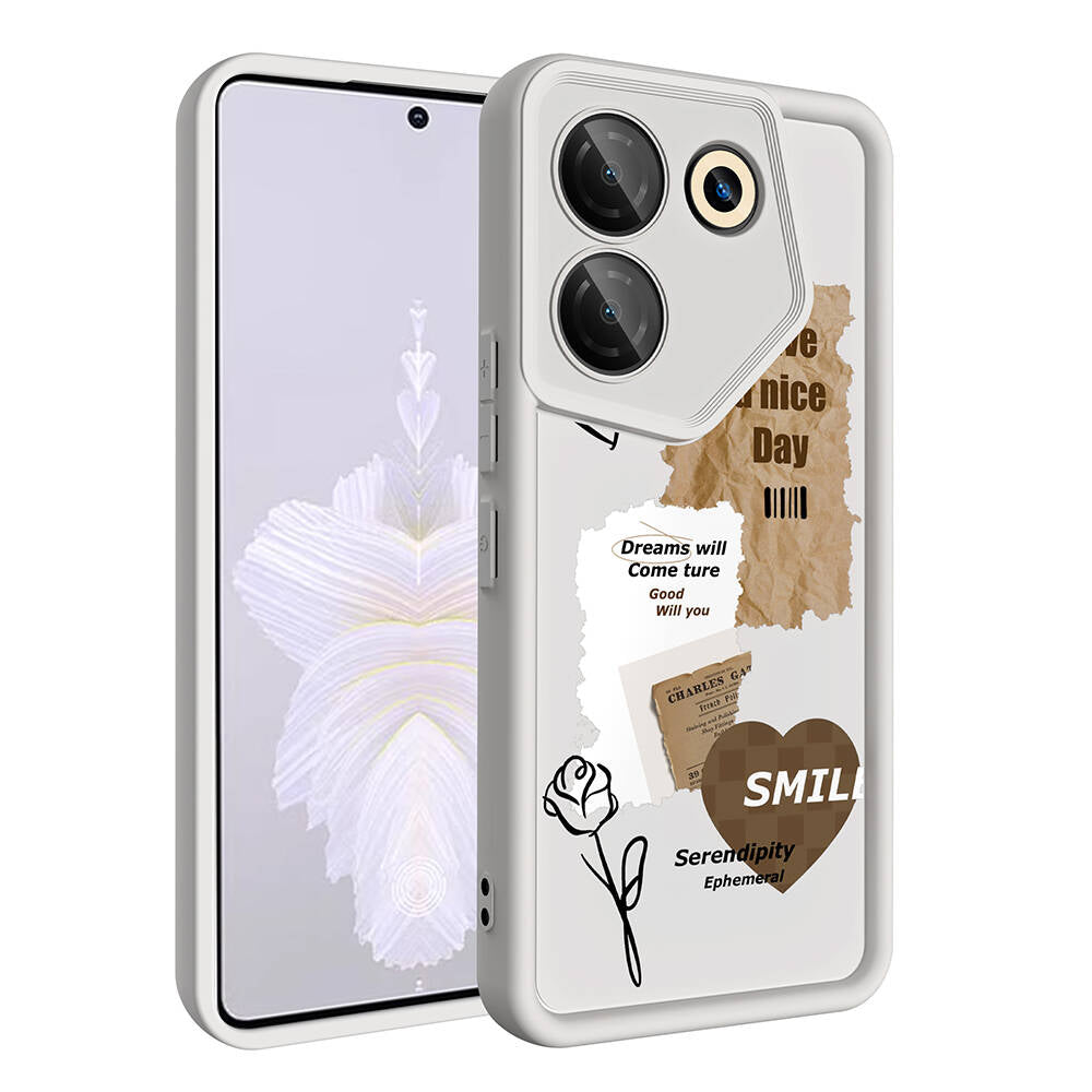 Tecno Camon 20 Pro 5G Kılıf Kamera Korumalı Baskılı Arka Yüzey Zore Klas Kapak Beyaz