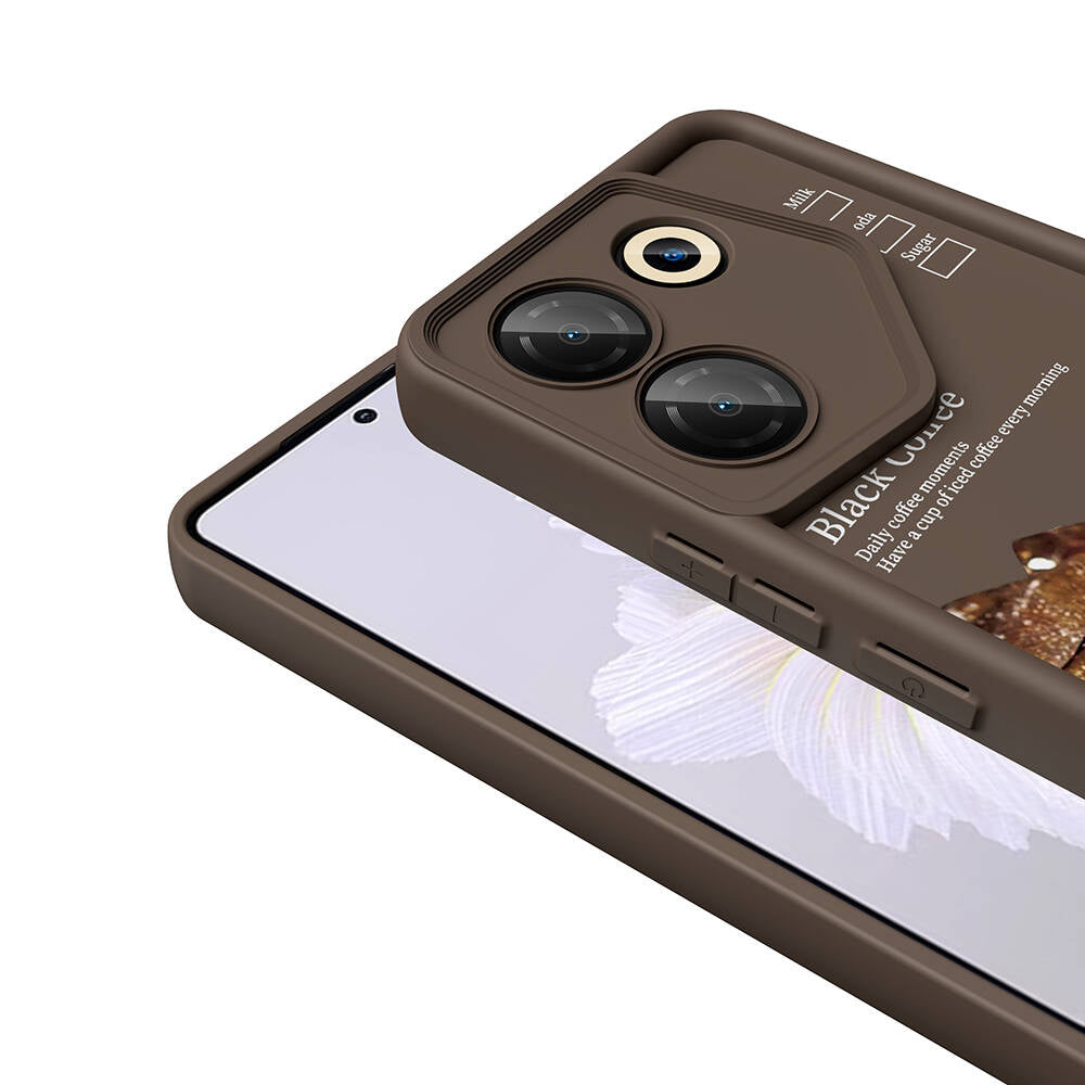 Tecno Camon 20 Pro 5G Kılıf Kamera Korumalı Baskılı Arka Yüzey Zore Klas Kapak Koyu Kahve