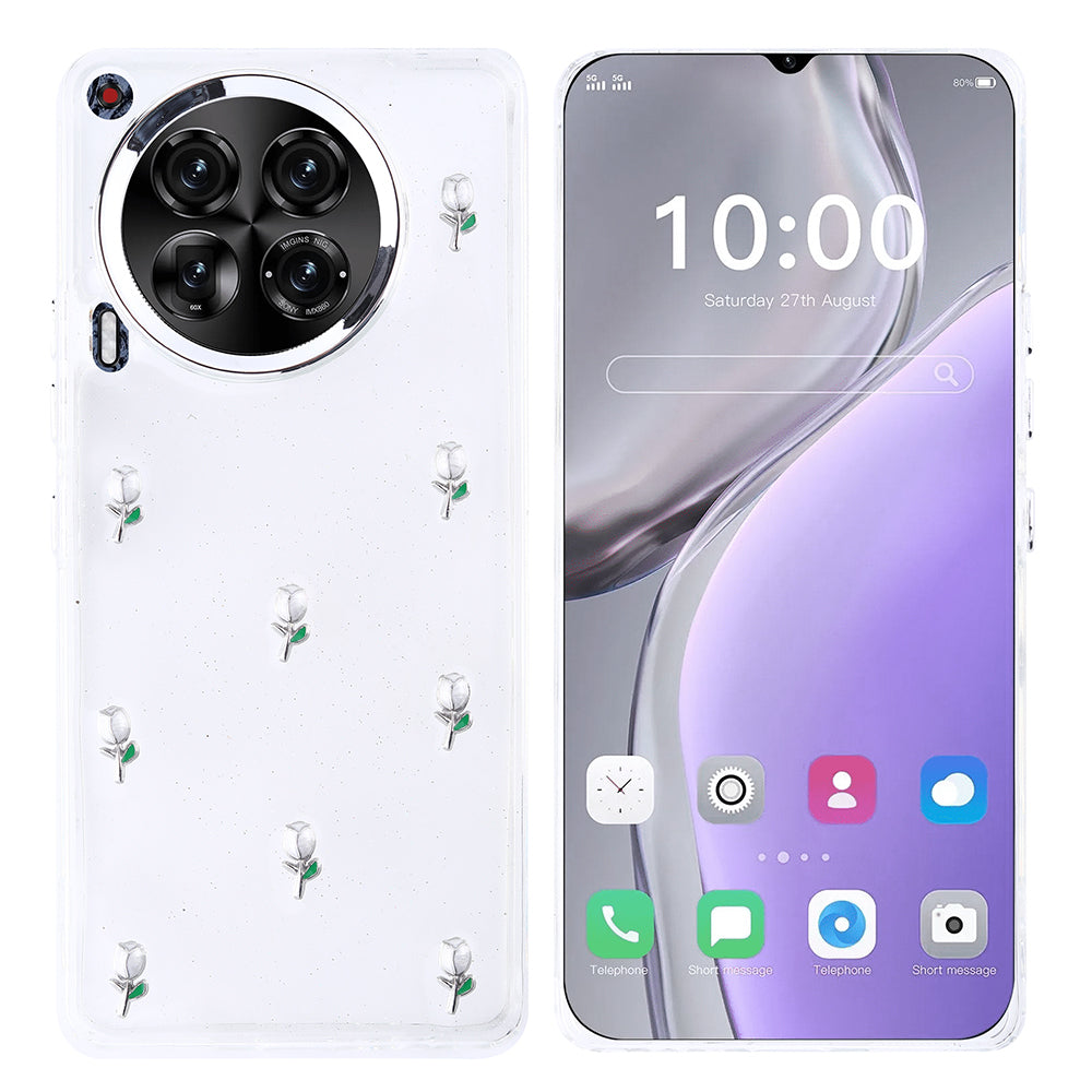 Tecno Camon 30 4G Kılıf Airbag Tasarımlı Simli Şeffaf Zore Kutup Kapak Lale