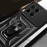 Tecno Camon 30 Kılıf Magnetik Standlı Kamera Korumalı Zore Sürgülü Vega Kapak Siyah