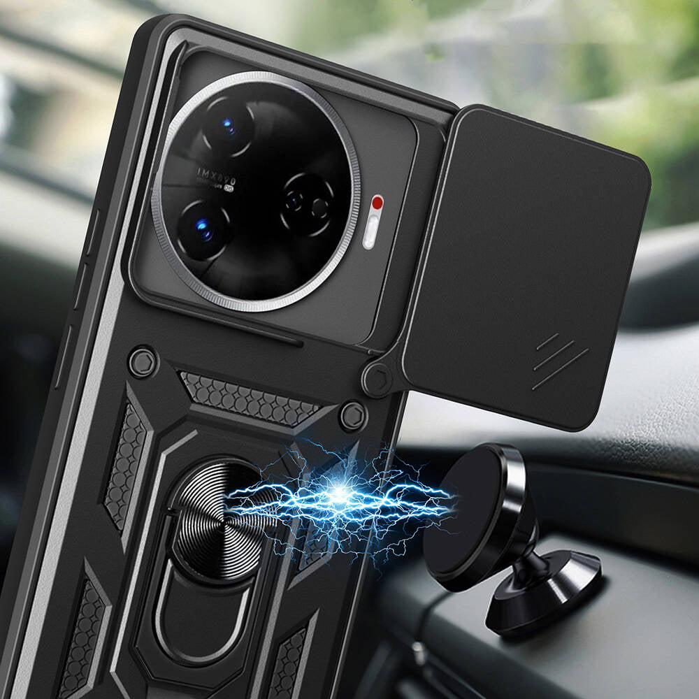 Tecno Camon 30 Pro 5G Kılıf Magnetik Standlı Kamera Korumalı Zore Sürgülü Vega Kapak Siyah