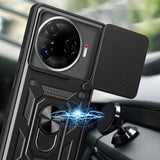 Tecno Camon 30 Pro 5G Kılıf Magnetik Standlı Kamera Korumalı Zore Sürgülü Vega Kapak Mavi