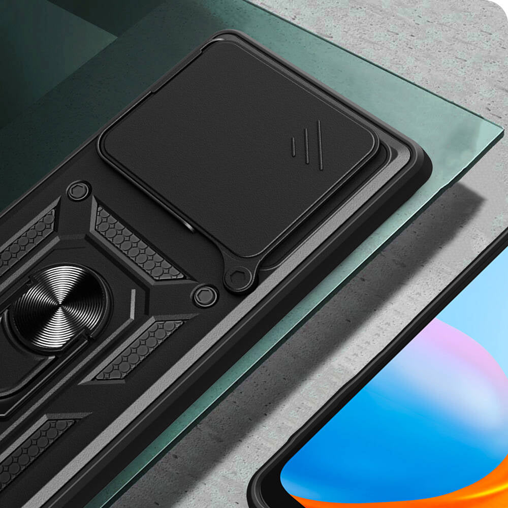 Tecno Camon 30 Pro 5G Kılıf Magnetik Standlı Kamera Korumalı Zore Sürgülü Vega Kapak Siyah