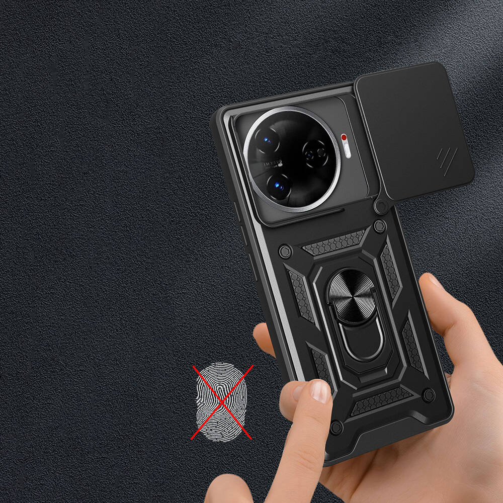 Tecno Camon 30 Pro 5G Kılıf Magnetik Standlı Kamera Korumalı Zore Sürgülü Vega Kapak Siyah