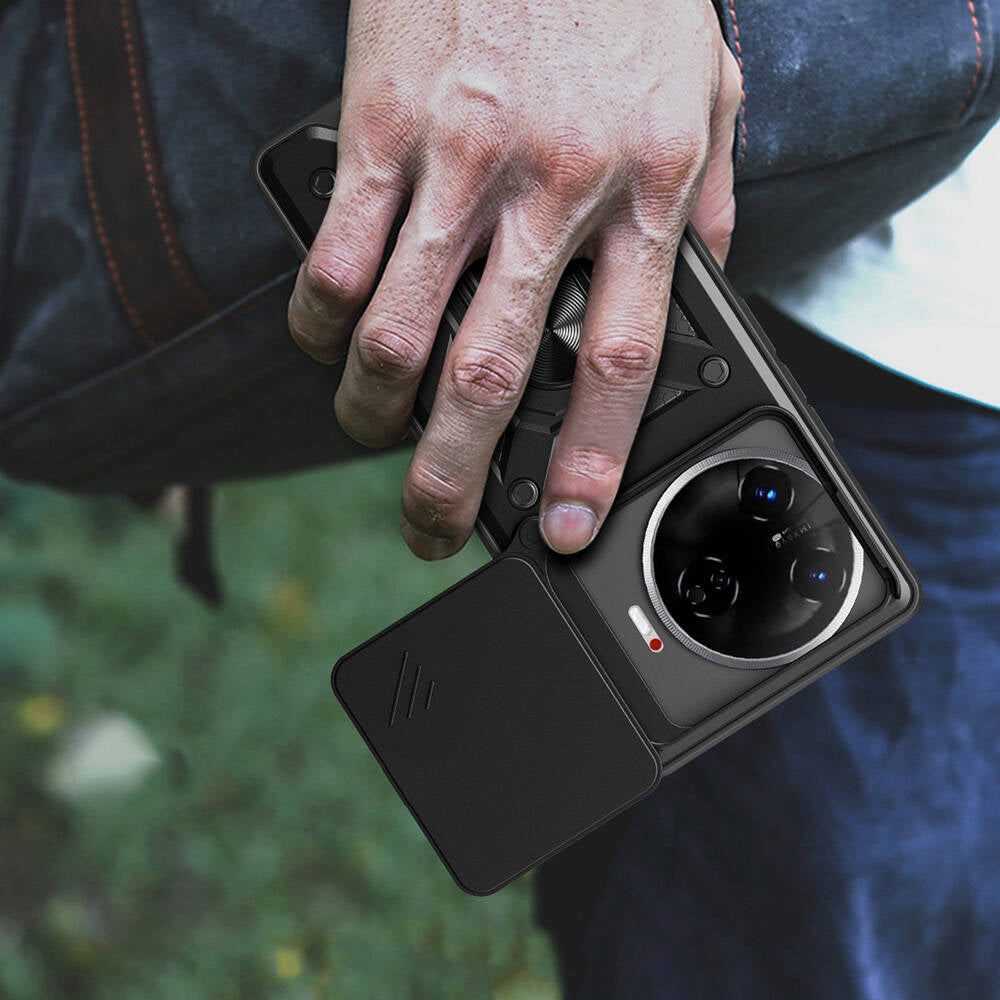 Tecno Camon 30 Pro 5G Kılıf Magnetik Standlı Kamera Korumalı Zore Sürgülü Vega Kapak Siyah