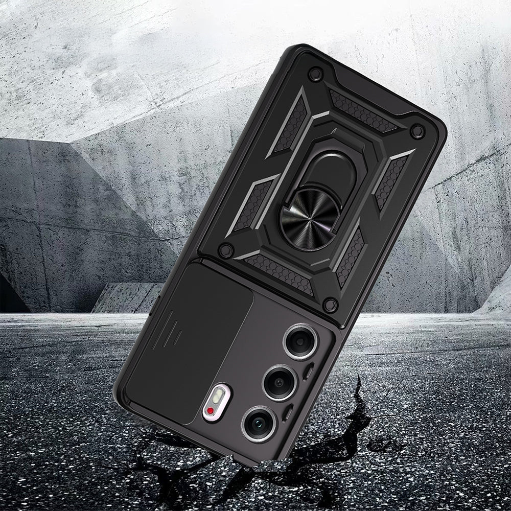 Tecno Camon 40 5G Kılıf Magnetik Standlı Kamera Korumalı Zore Sürgülü Vega Kapak Siyah