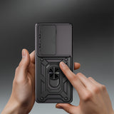 Tecno Camon 40 5G Kılıf Magnetik Standlı Kamera Korumalı Zore Sürgülü Vega Kapak Siyah