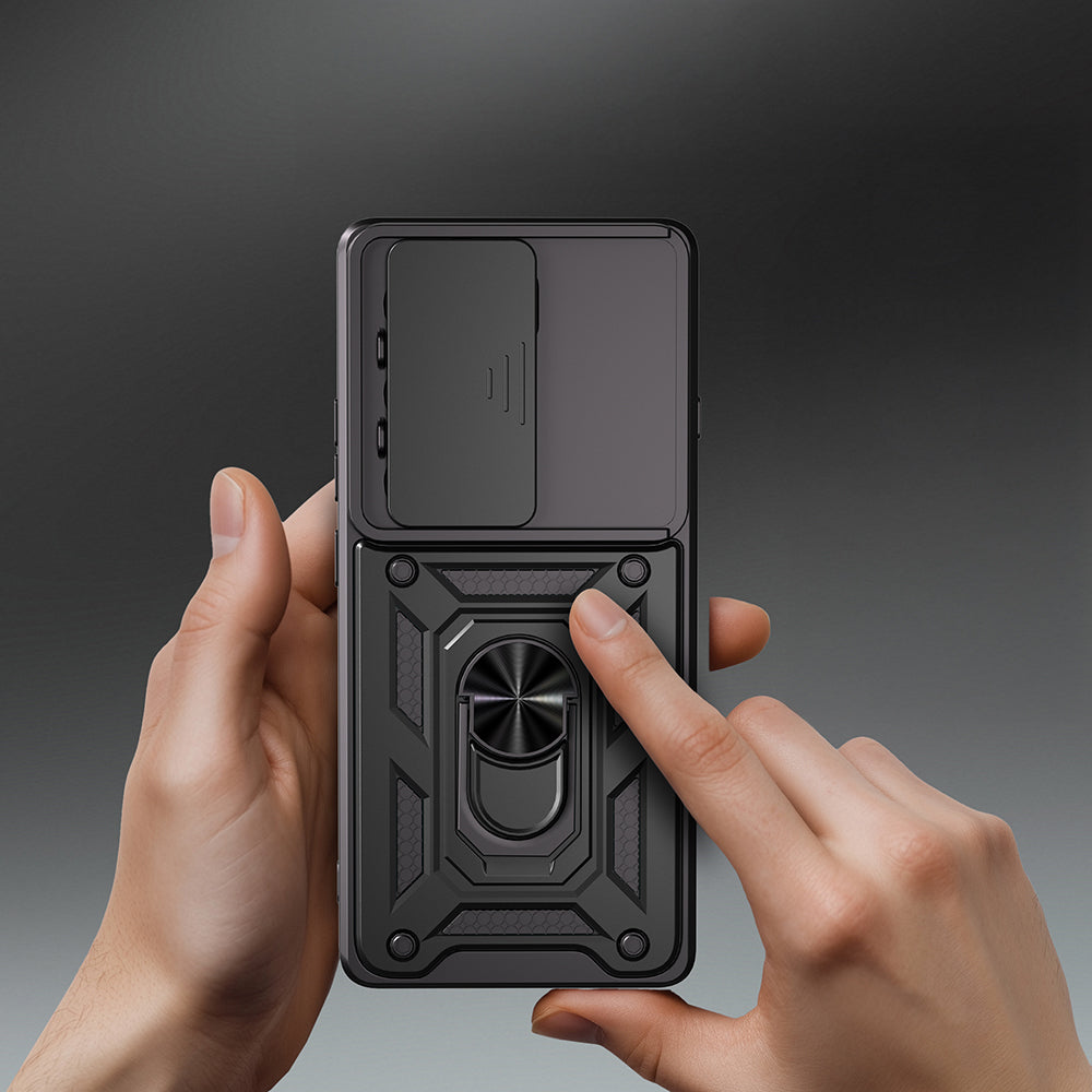 Tecno Camon 40 5G Kılıf Magnetik Standlı Kamera Korumalı Zore Sürgülü Vega Kapak Siyah