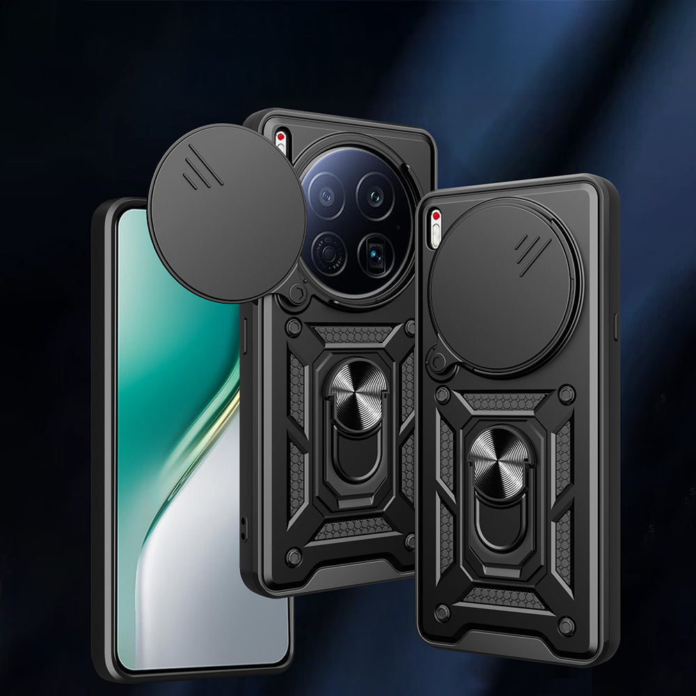 Tecno Camon 40 Premier 5G Kılıf Magnetik Standlı Kamera Korumalı Zore Sürgülü Vega Kapak Mavi
