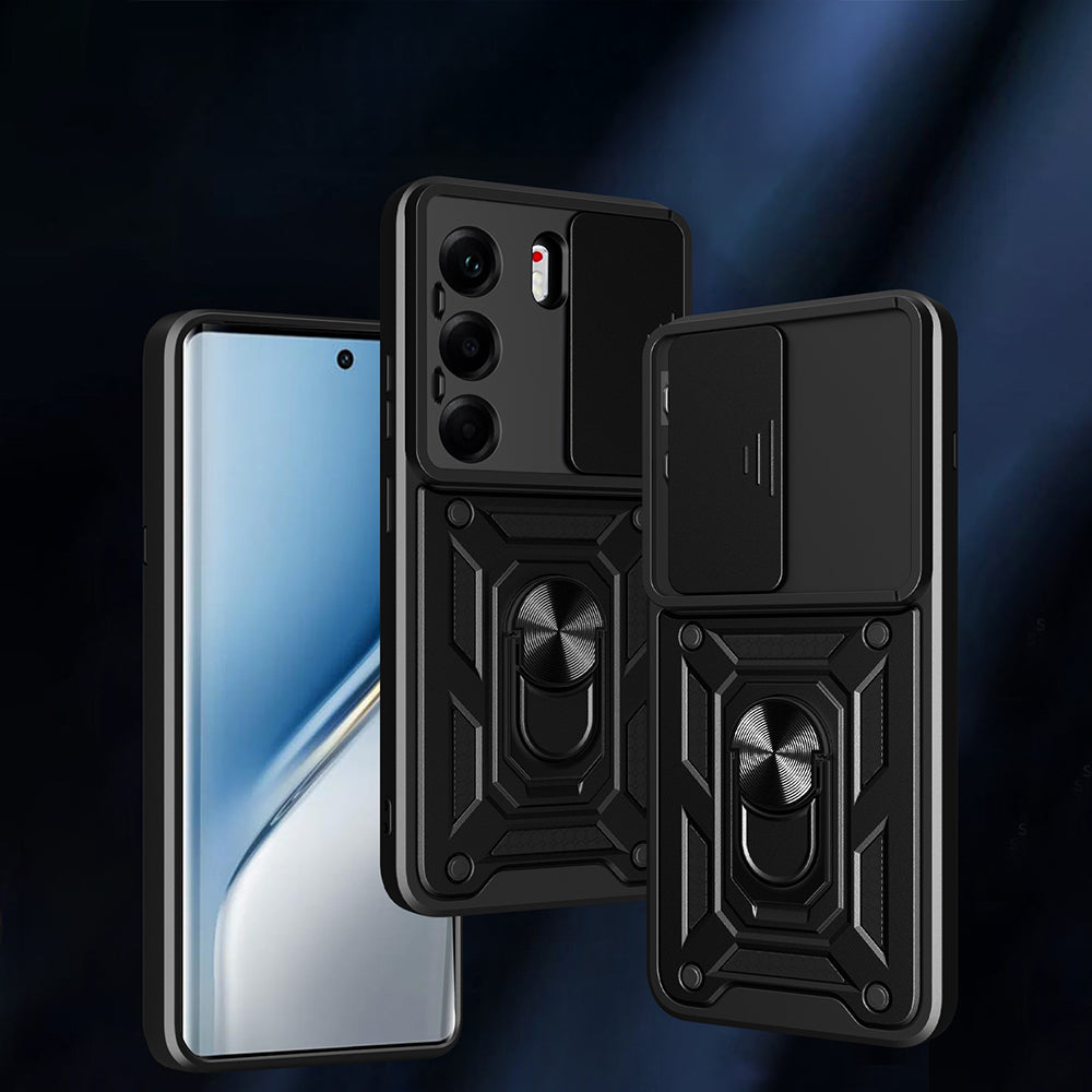 Tecno Camon 40 Pro 4G Kılıf Magnetik Standlı Kamera Korumalı Zore Sürgülü Vega Kapak Siyah