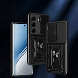 Tecno Camon 40 Pro 4G Kılıf Magnetik Standlı Kamera Korumalı Zore Sürgülü Vega Kapak Siyah