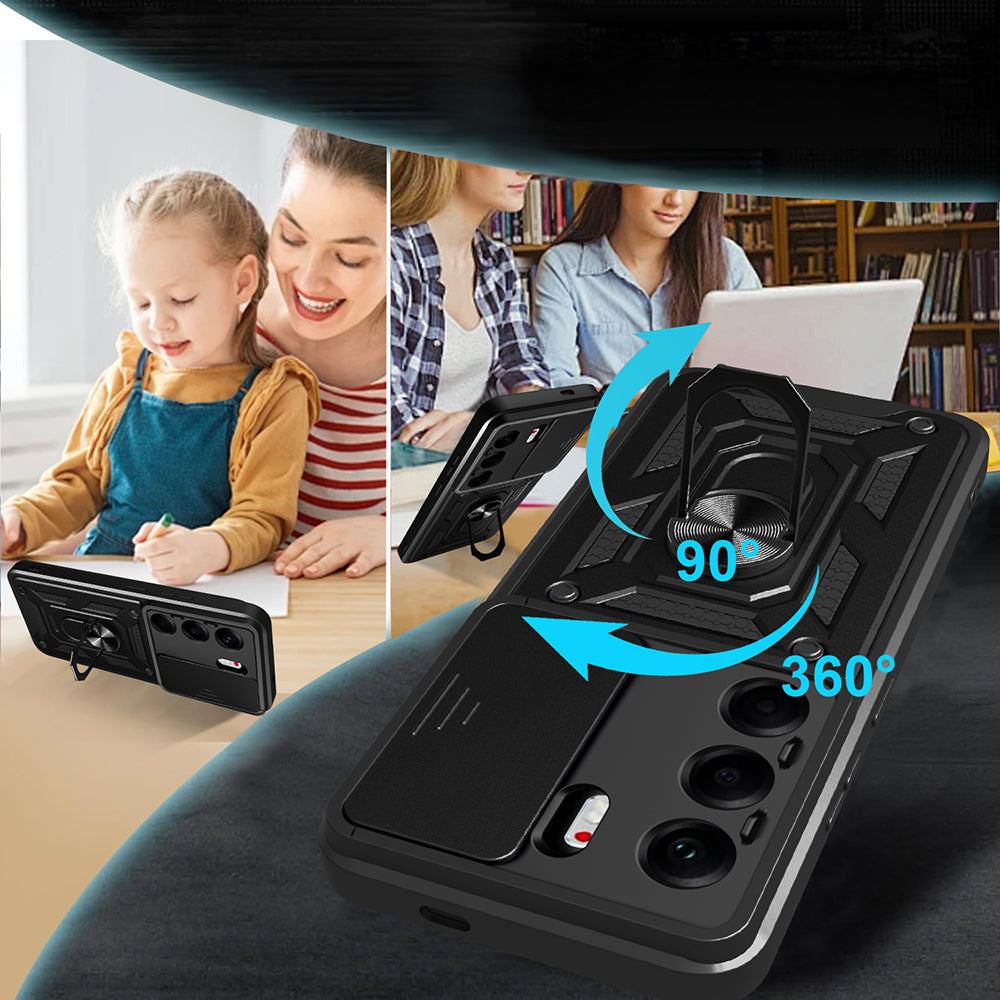 Tecno Camon 40 Pro 4G Kılıf Magnetik Standlı Kamera Korumalı Zore Sürgülü Vega Kapak Siyah