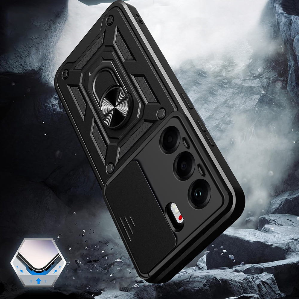 Tecno Camon 40 Pro 4G Kılıf Magnetik Standlı Kamera Korumalı Zore Sürgülü Vega Kapak Siyah