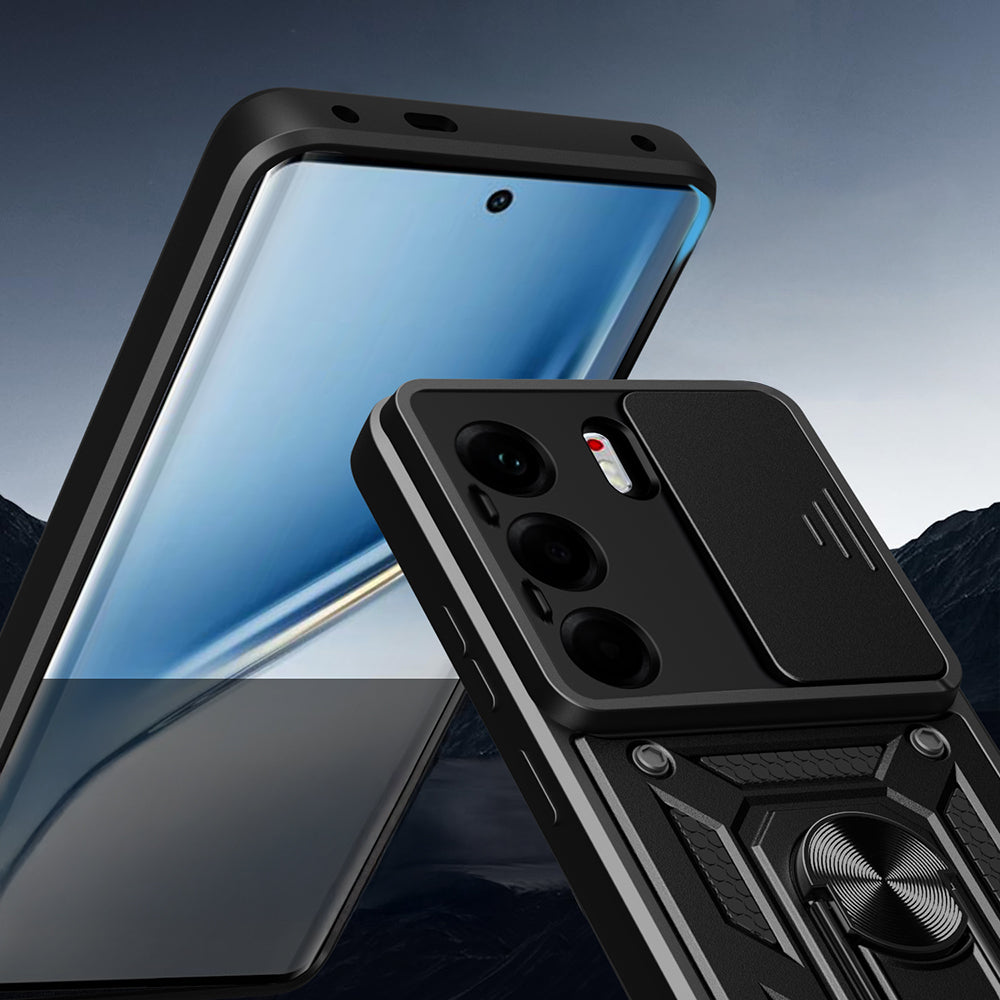 Tecno Camon 40 Pro 4G Kılıf Magnetik Standlı Kamera Korumalı Zore Sürgülü Vega Kapak Siyah