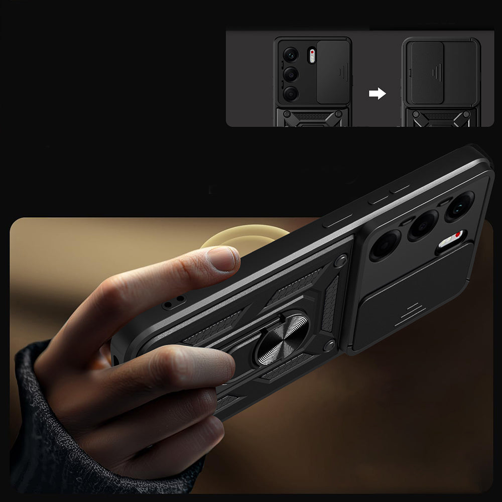 Tecno Camon 40 Pro 4G Kılıf Magnetik Standlı Kamera Korumalı Zore Sürgülü Vega Kapak Siyah